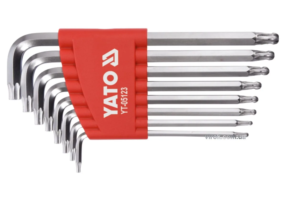 Ключі TORX Г-подібні: Т9-Т40, з кульовим наконечником, Cr-V, 8 шт, YATO