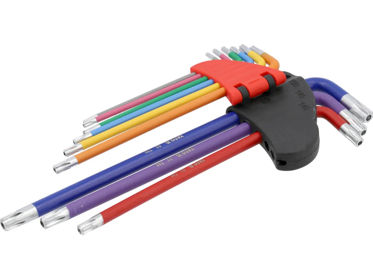Ключі "TORX": Т10- Т50, Г-подібні, 2-сторонні, l= 97- 225 мм, 9 шт., YATO