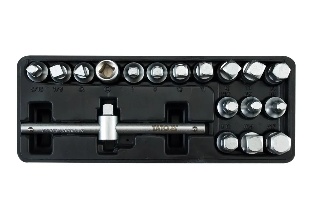 Ключі для зливної пробки на кв. 3/8", кпл. Набір 18 шт., h= 10 мм, YATO