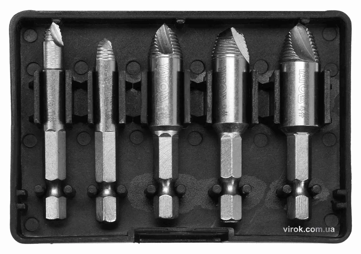 Набір екстракторів: HEX 1/4", HSS 4241, для видалення зломаних гвинтів 5 шт, YATO