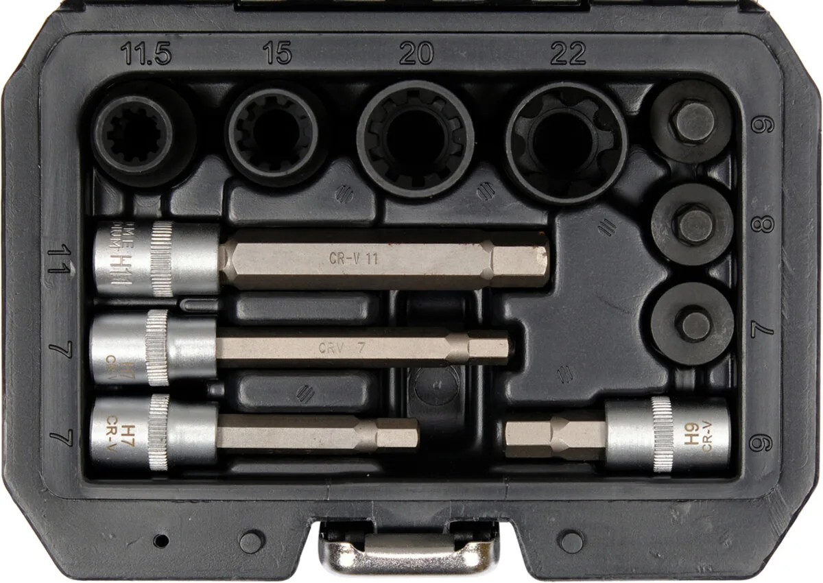 Насадки 6-гранні для гальмівних супортів авто: квадр- 3/8", 1/2", 7- 22 мм, 11 шт, YATO