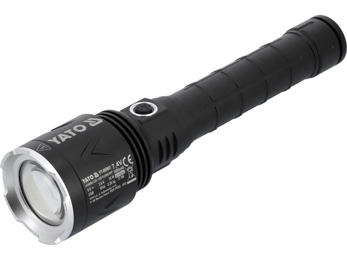 Ліхтар ручни LED-діодний акумул. Li-Ion 7.4 В, 5 АГод, режими 8000/4500/1150 Lm, зарядж від USB, YATO