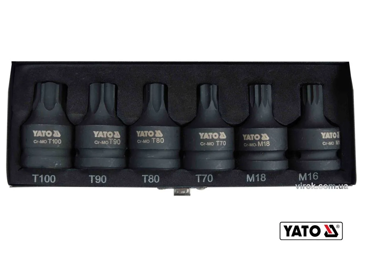 Набір насадок викруткових ударних: TORX/SPLINE T70-100, M16-M18. квадрат 3/4". Cr-Mo. 6 Од, YATO