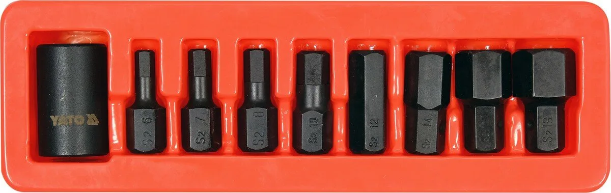 Набір насадок викруткових ударних: HEX M6-M19 з 6-гран. шпинделем- 1/2". 9 Од., YATO
