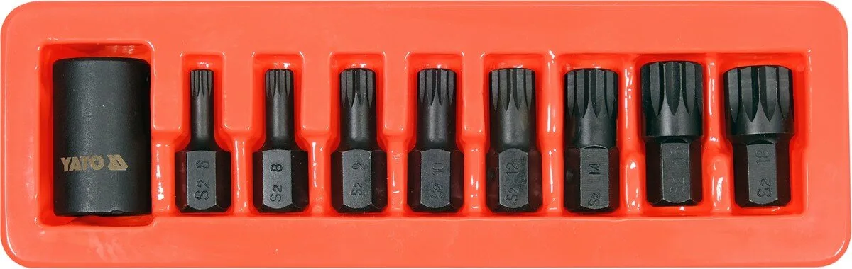 Набір насадок викруткових ударних: SPLINE M6-M18 + 6-гр адаптер 1/2". 9 Од., YATO