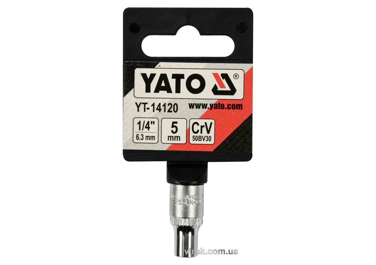 Головка торцева 6-гранна: квадрат 1/4", М5, CrV, YATO