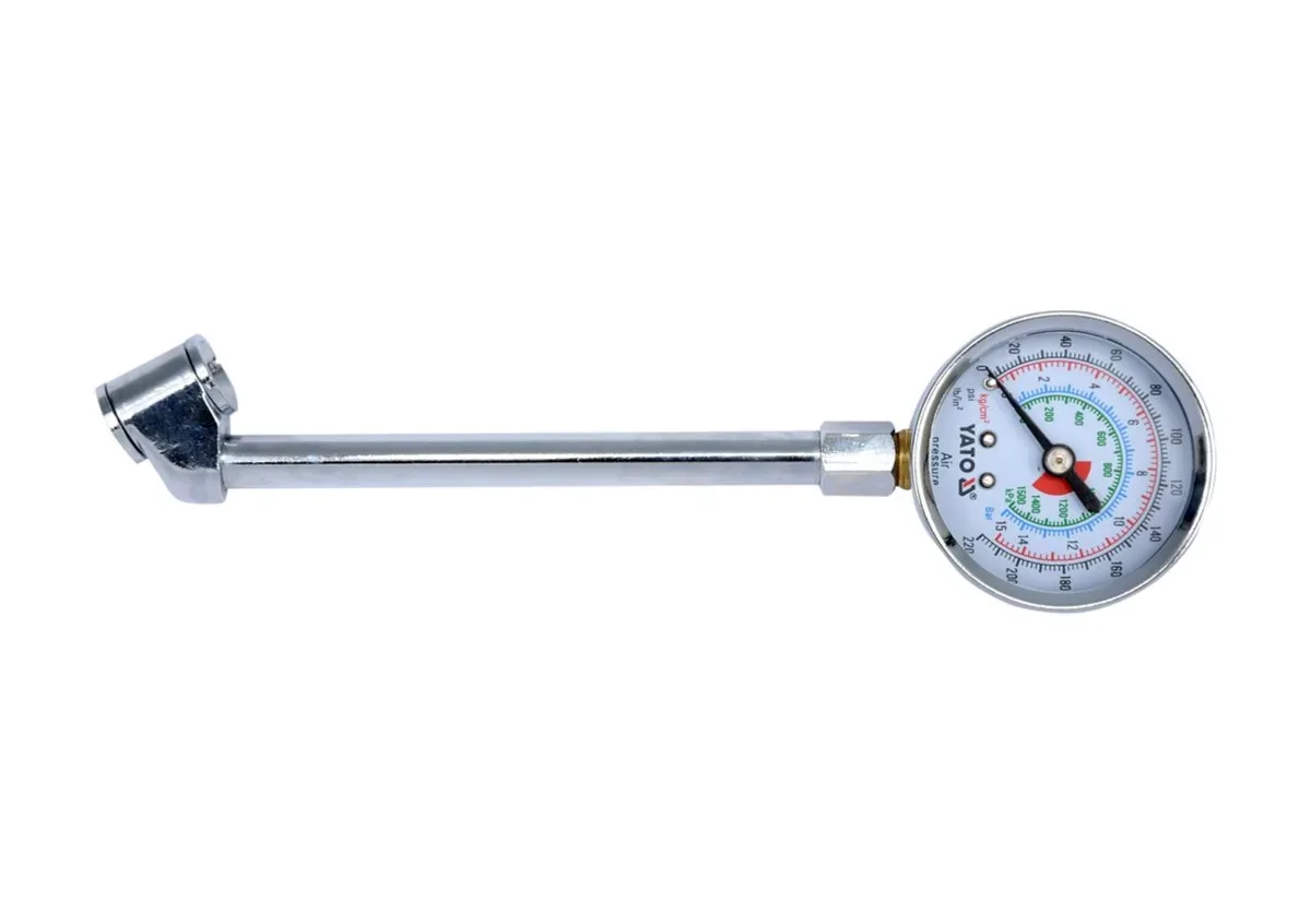 Манометр до коліс вантажних авто: L= 140 мм, P= 0-15 Bar (220 PSI), YATO