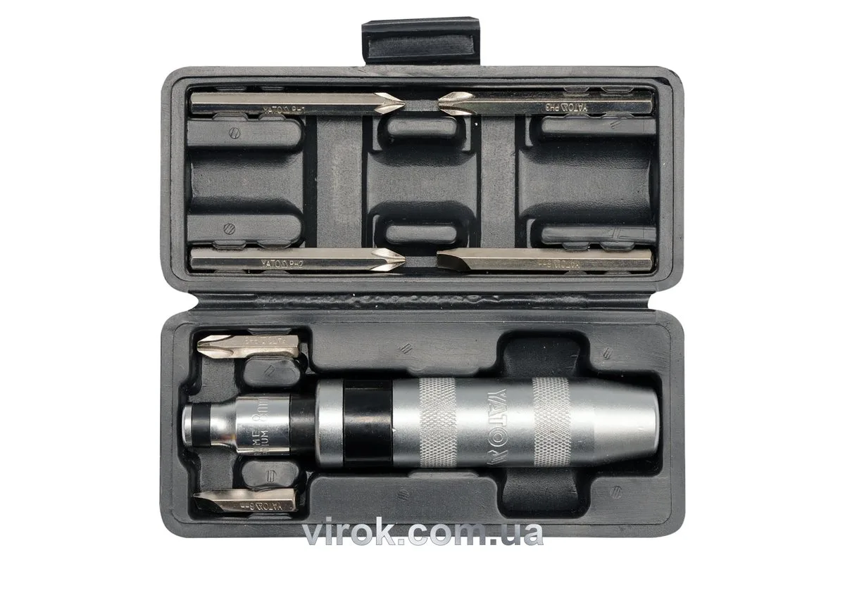 Викрутка реверсивна ударна: квадрат 1/2", 7 насадок. 5/16" CrV, YATO