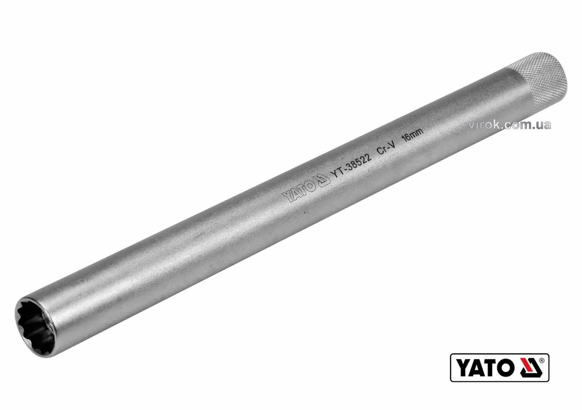 Головка торцева 12-гранна до свічок двигунів: квадрат 3/8", M16 L= 250 мм, Cr-V, YATO