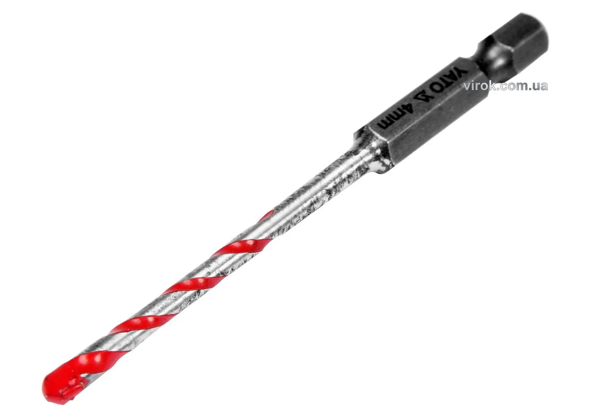 Свердло універсальне: YG6X, Ø= 4 мм, l= 85/30 мм, HEX-1/4", YATO