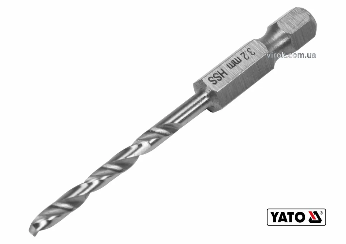 Свердло по металу: HSS6542, Ø=3.2 мм, HEX-1/4", l=65/34 мм, для нержав., конструкт., легов.сталі, YATO