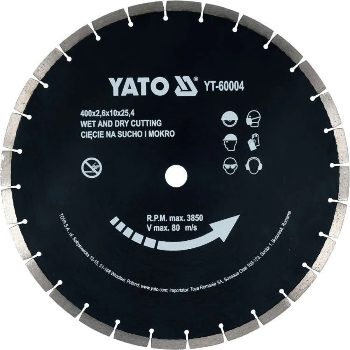 Диск алмазний сегментний по бетону: Ø= 400×25,4 мм. t= 3,6 мм, до YT-84820, YATO