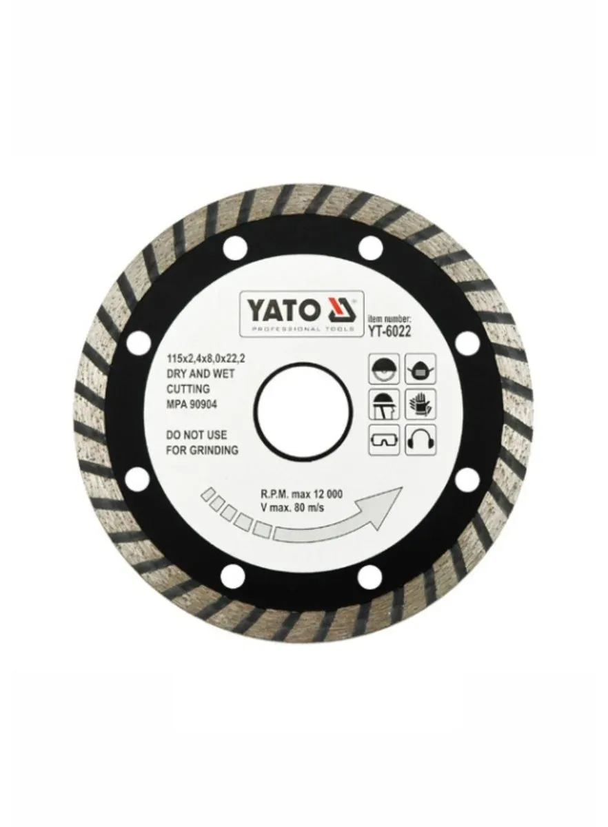 Диск алмазний турбо: "TURBO" Ø= 115×8,0×22,2 мм. H= 2,4 мм, YATO