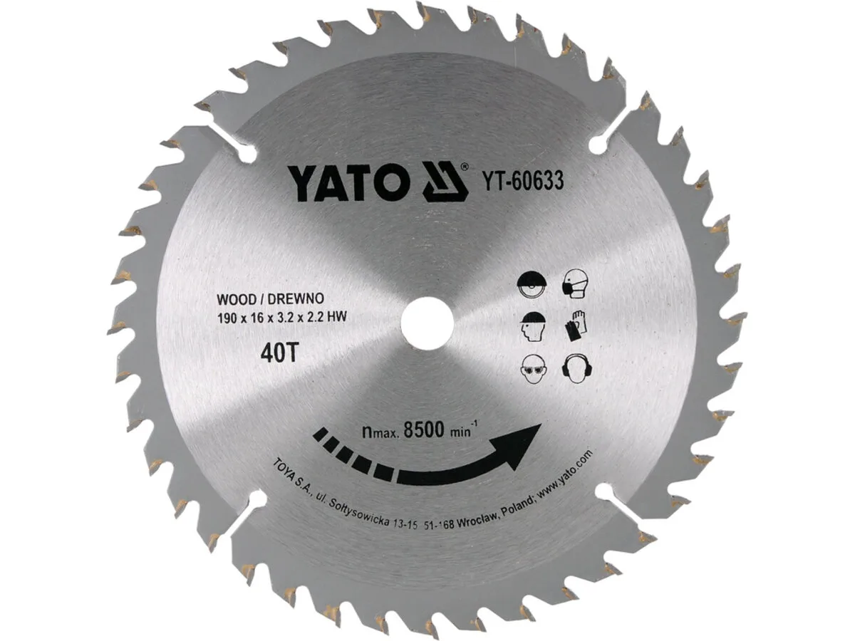 Диск победітовий по дереву: 190×16×3.2×2,2 мм, 40 зубів, YATO