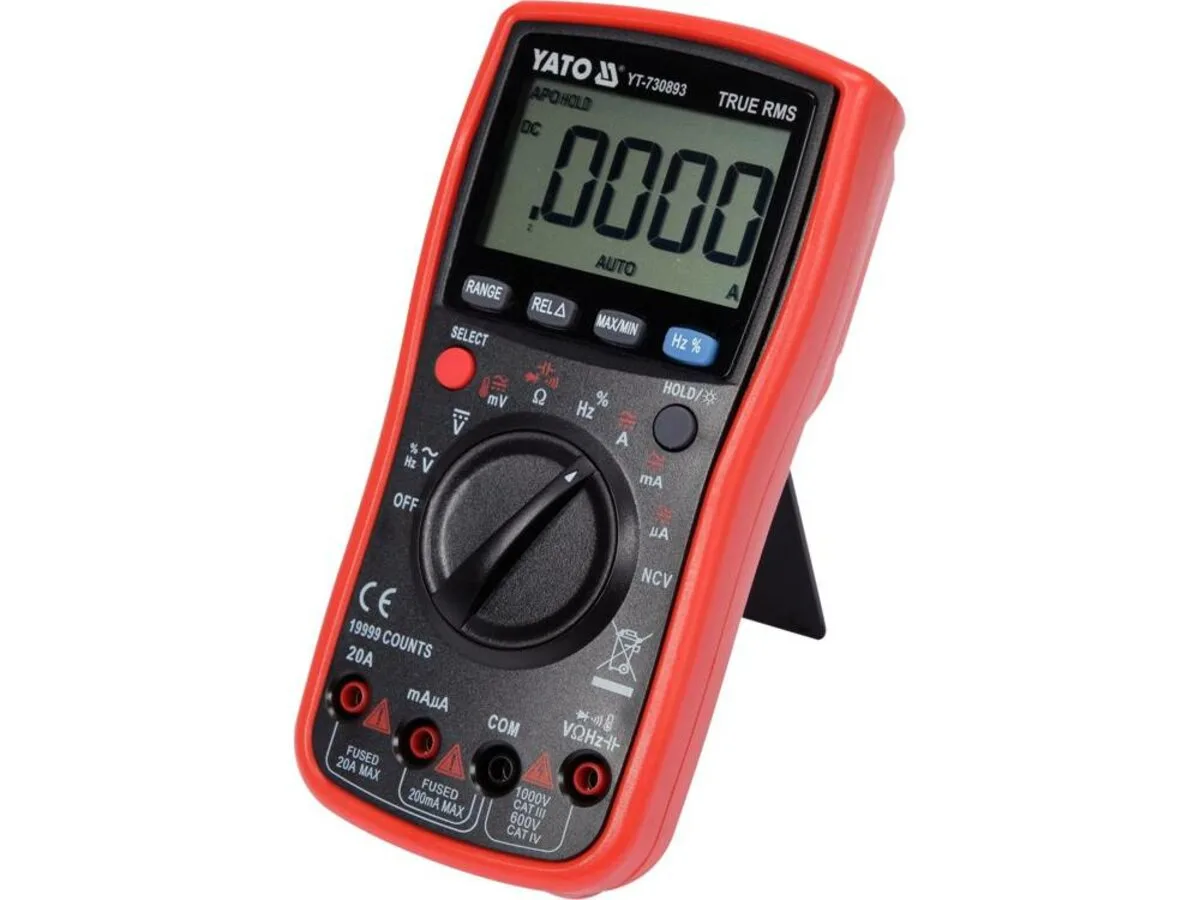 Мультиметр TRUE RMS електричних параметрів YATO з LCD-цифровим діапазоном 19999 від 2×1,5V; AA батар