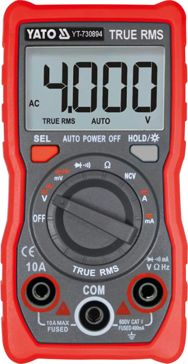 Мультиметр TRUE RMS електричних параметрів з LCD-цифровим діапазоном 4000 від 2×1,5V; AA батар, YATO