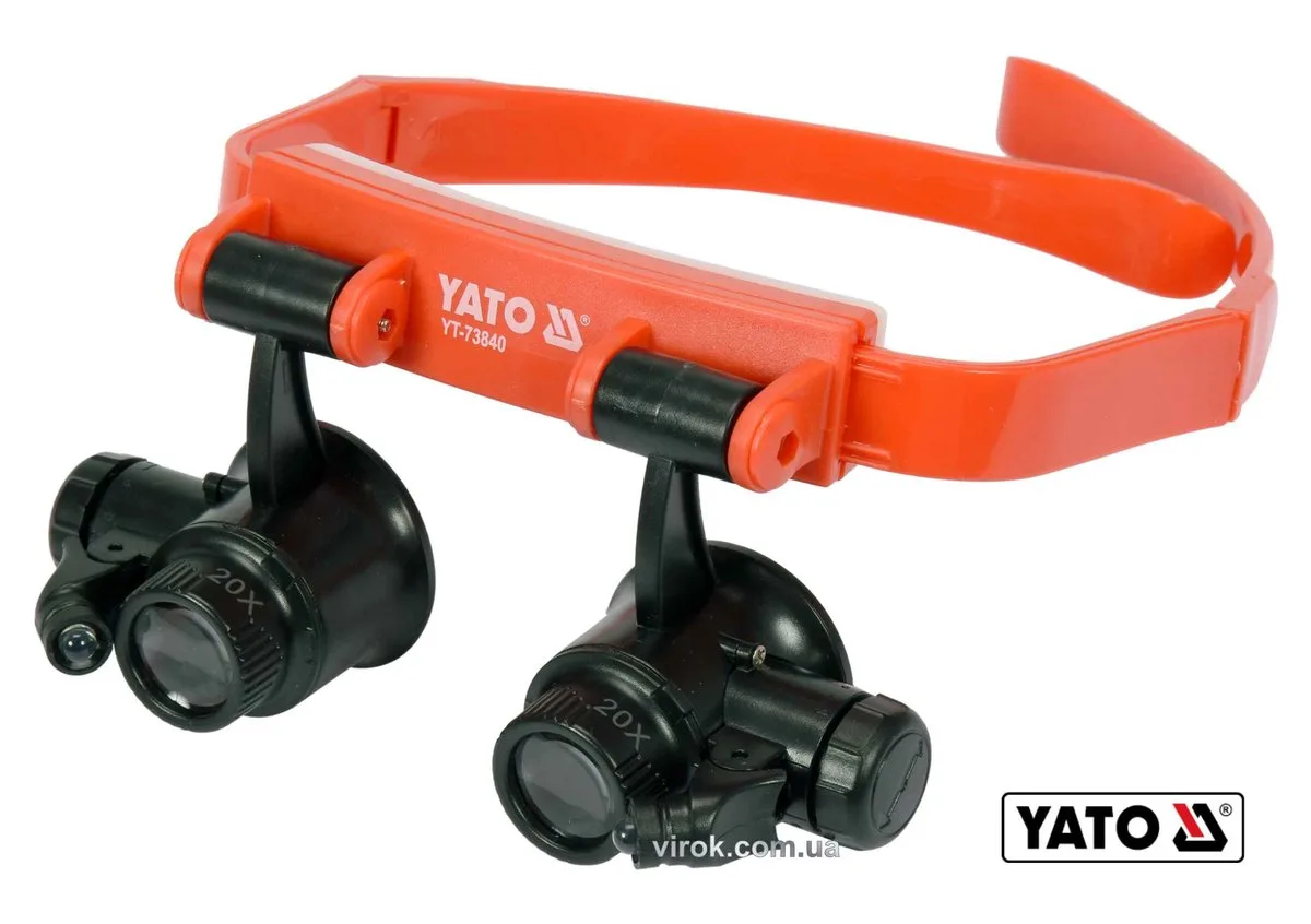Лупи на голову з підсвіткою: 2 LED, 4 пари з кратністю: х10, х15, х20, х25, YATO