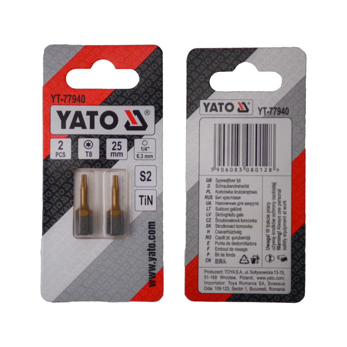 Насадка викруткова TORX T8×25 мм. HEX 1/4", покрита титаном, 2 шт., YATO