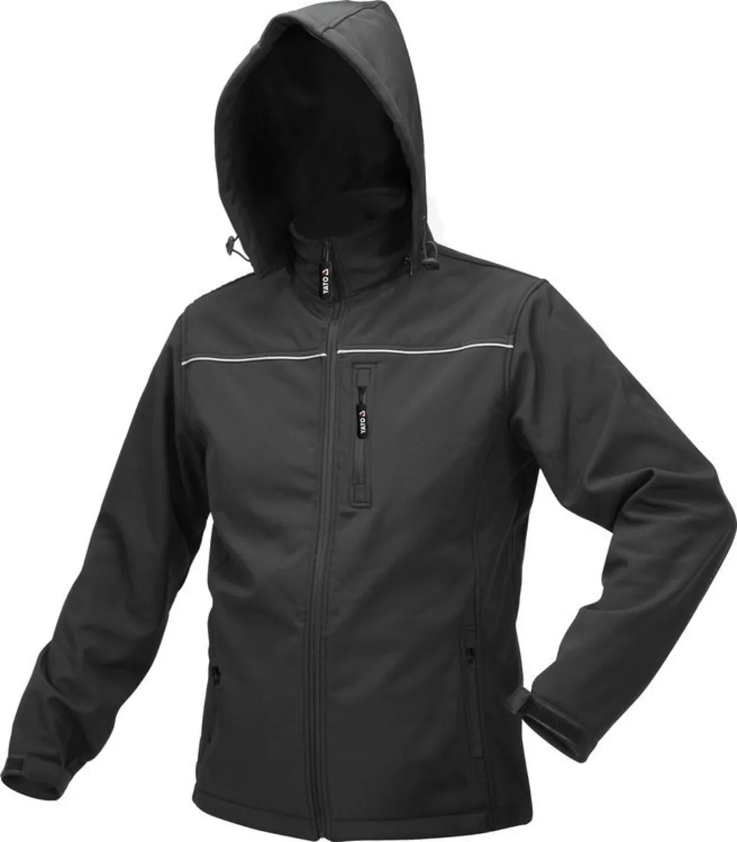 Куртка робоча SOFTSHELL з прикріп капюшоном YATO, чорна, 3 кишені, 96% поліест і 4% спанде