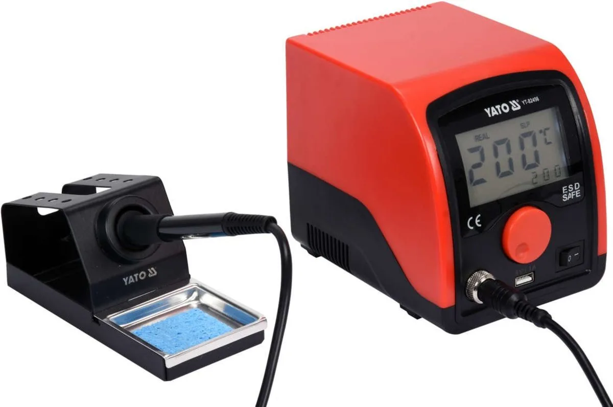 Паяльна станція мережева; Р=75Вт, t°= 200-480°С, жало тип 900 М, LCD табло з USB заряджанням, YATO
