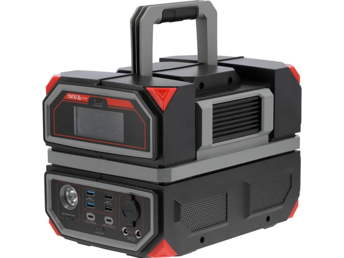 Портативна станція 504 ВтГод, вихід 600/1200Вт, порти: 230V AC, різні USB, YATO