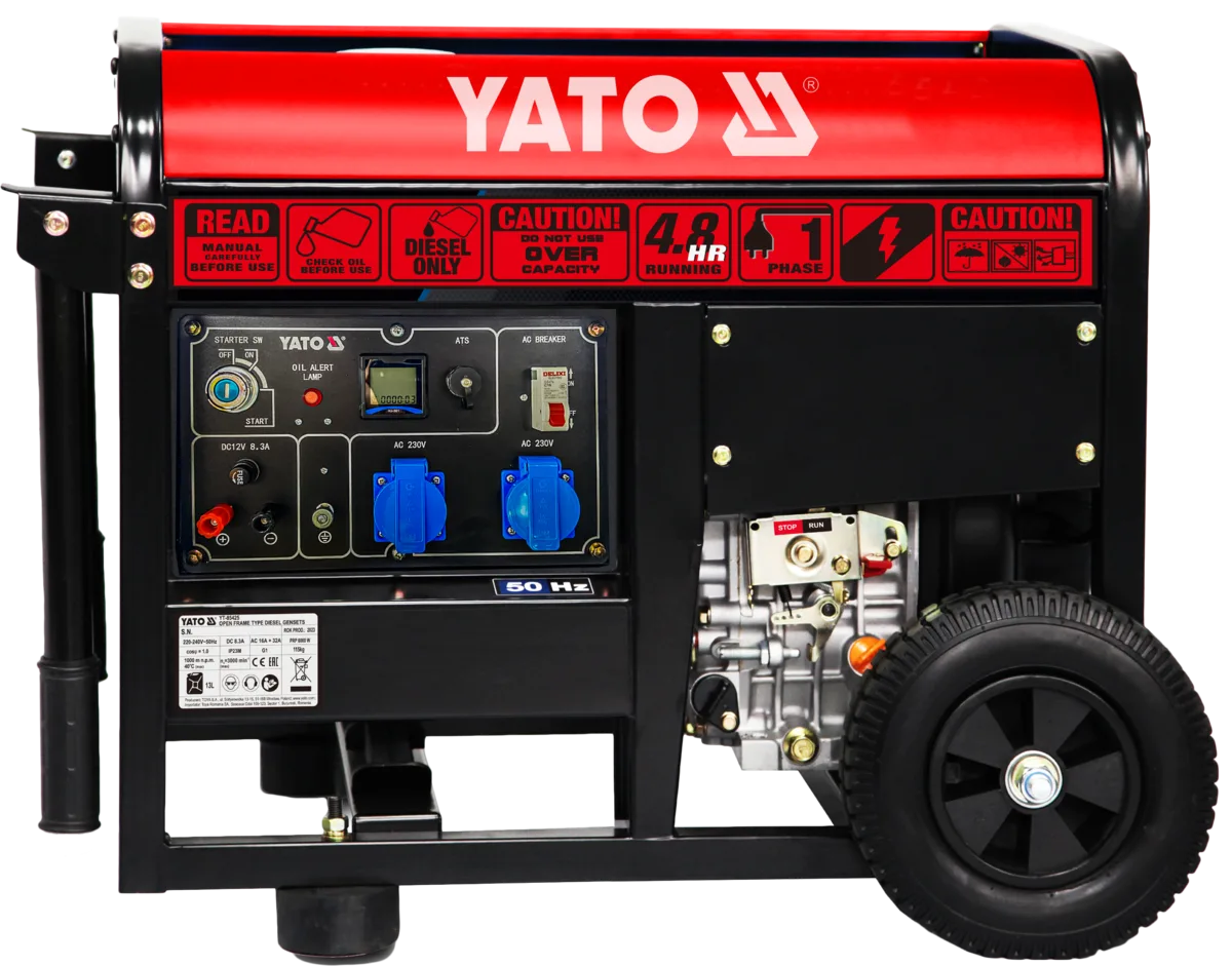 Генератор струму дизельий: P= 6,5 кВт, U= 230 V AC, стартер пуск 24 В, YATO